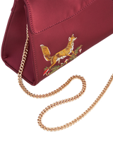 Fox & Mushroom Embroidered Burgundy Satin Tote