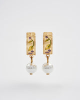 Blackberry Bramble Pearl Drop Gold Huggie Earrings