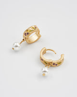 Blackberry Bramble Pearl Drop Gold Huggie Earrings