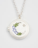 Nightshade Moon Round Silver Locket Chain Necklace