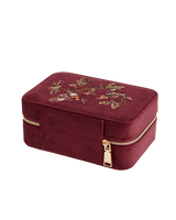 Robin Love Embroidered Large Jewellery Box Redcurrant Velvet