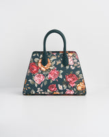 Roses Teal Structured Medium Tote