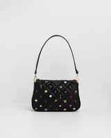 Black Quilted Floral Motif Embroidered Crossbody