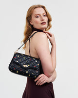 Black Quilted Floral Motif Embroidered Crossbody