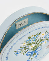 Blue Floral Embroidered Bow Circle Bag