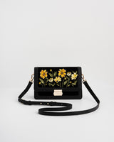 Black Botanical Embroidered Foldover Bag