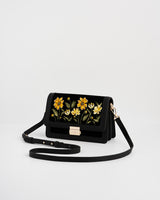 Black Botanical Embroidered Foldover Bag