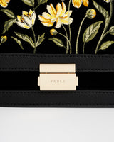 Black Botanical Embroidered Foldover Bag