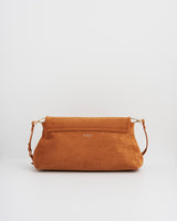 Tan Faux Suede Floral Embroidered Shoulder Bag