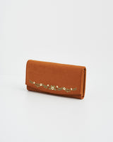 Tan Faux Suede Floral Embroidered Purse