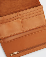 Tan Faux Suede Floral Embroidered Purse