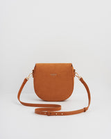 Tan Faux Suede Floral Embroidered Saddle Bag