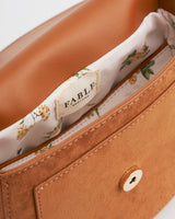 Tan Faux Suede Floral Embroidered Saddle Bag