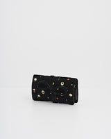 Black Quilted Floral Motif Embroidered Jewellery Roll