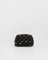 Black Quilted Floral Motif Embroidered Pouch