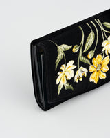 Black Botanical Embroidered Purse