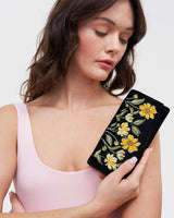 Black Botanical Embroidered Purse
