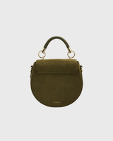 Charlotte Meadow Scene Embroidered Saddle Bag in Khaki Suedette