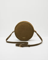 Chloe Hedgehog Embroidered Circle Bag in Khaki Suedette