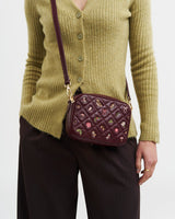 Alice Orla Embroidered Quilted Camera Bag in Burgundy