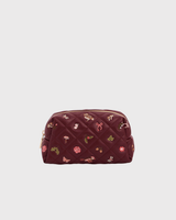 Embroidered Quilted Medium Pouch in Burgundy