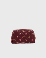 Embroidered Quilted Medium Pouch in Burgundy