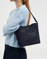 Margot Floral Applique Bucket Bag in Navy Suedette