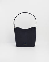 Margot Floral Applique Bucket Bag in Navy Suedette