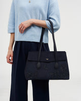 Romilly Floral Applique Shoulder Bag in Navy Suedette