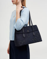 Romilly Floral Applique Shoulder Bag in Navy Suedette