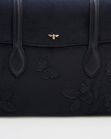 Romilly Floral Applique Shoulder Bag in Navy Suedette
