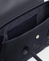 Romilly Floral Applique Shoulder Bag in Navy Suedette