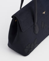 Romilly Floral Applique Shoulder Bag in Navy Suedette