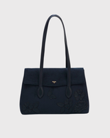 Romilly Floral Applique Shoulder Bag in Navy Suedette