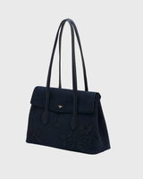 Romilly Floral Applique Shoulder Bag in Navy Suedette
