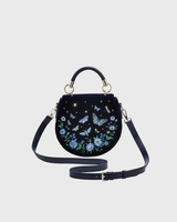 Charlotte Butterfly Embroidered Saddle Bag in Navy Velvet