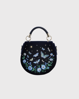 Charlotte Butterfly Embroidered Saddle Bag in Navy Velvet