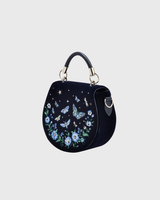 Charlotte Butterfly Embroidered Saddle Bag in Navy Velvet
