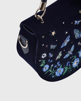 Charlotte Butterfly Embroidered Saddle Bag in Navy Velvet