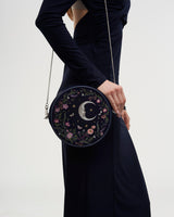 Chloe Midnight Garden Embroidered Circle Bag in Navy Velvet
