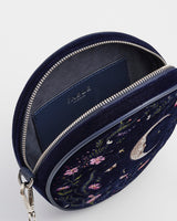 Chloe Midnight Garden Embroidered Circle Bag in Navy Velvet