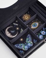 Night Sky Embroidered Large Jewellery Box in Navy Croc