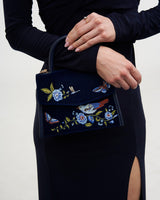Eliza Nightingale Embroidered Top Handle Bag in Sapphire Velvet