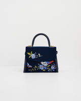 Eliza Nightingale Embroidered Top Handle Bag in Sapphire Velvet