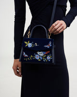 Eliza Nightingale Embroidered Top Handle Bag in Sapphire Velvet
