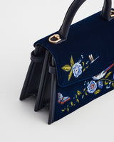 Eliza Nightingale Embroidered Top Handle Bag in Sapphire Velvet