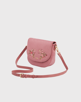 Beth Floral Posy Embroidered Saddle Bag in Rose Pink Velvet