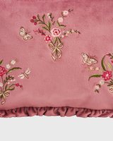 Floral Posy Embroidered Medium Pouch in Rose Pink Velvet
