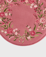 Floral Wreath Embroidered Round Jewellery Box in Rose Pink Velvet