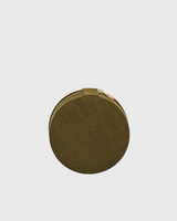 Hedgehog Embroidered Round Jewellery Box in Khaki Suedette